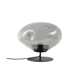 bordlampe Lelia, røggrå, glas, metal, Ø 35 cm^Lindby