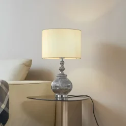 bordlampe Loraine, hvid/grå, glas, Ø 33 cm, E27^Lindby Clearance