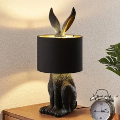 Lindby bordlampe Lorentina, 56 cm, kanin, sort, tekstil