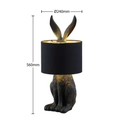 Lindby bordlampe Lorentina, 56 cm, kanin, sort, tekstil
