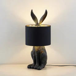 Lindby bordlampe Lorentina, 56 cm, kanin, sort, tekstil