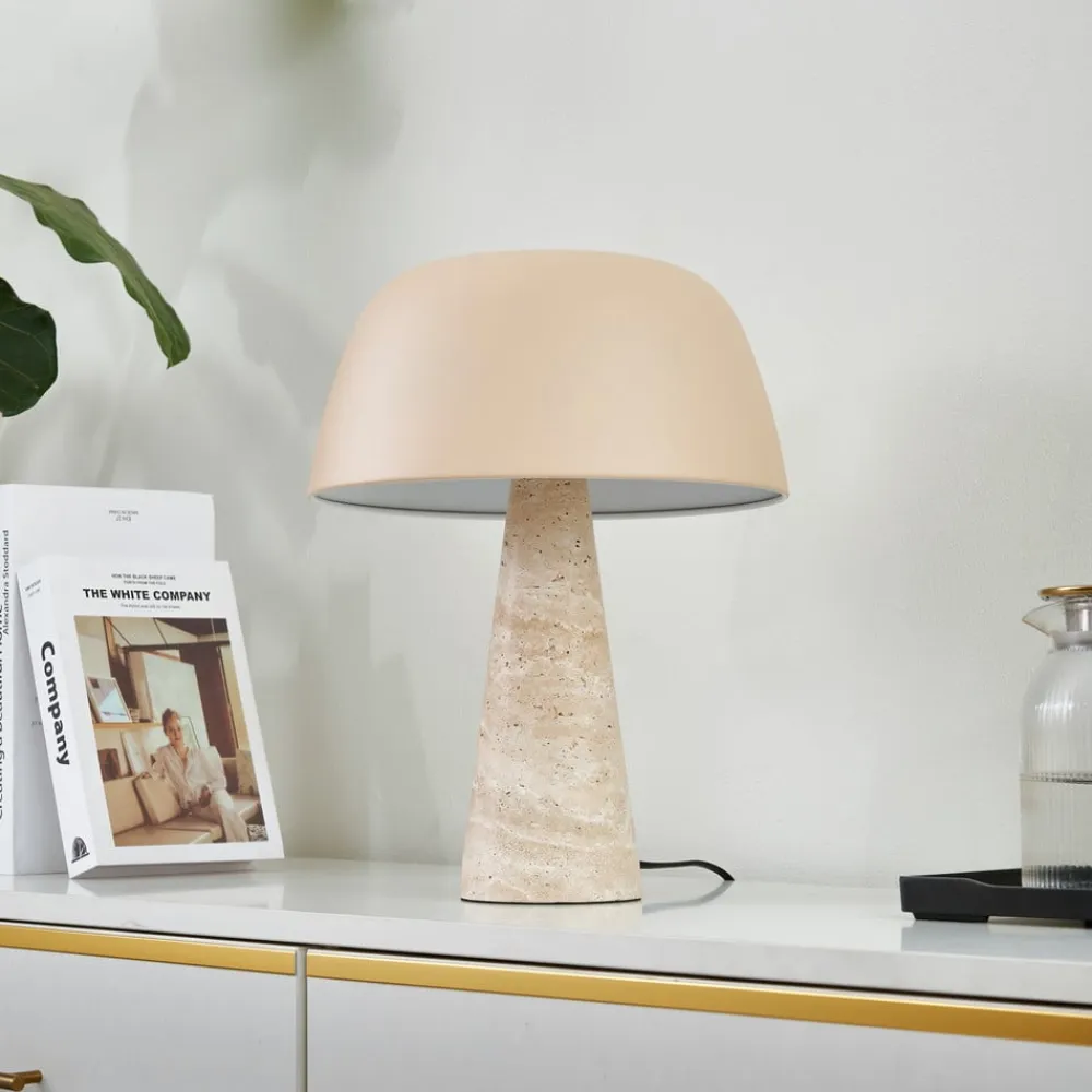 Lindby bordlampe Magritt, beige, metal, sten, 41 cm