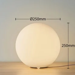 Lindby bordlampe Marike, hvid, glas, kugle, Ø 25 cm, E27