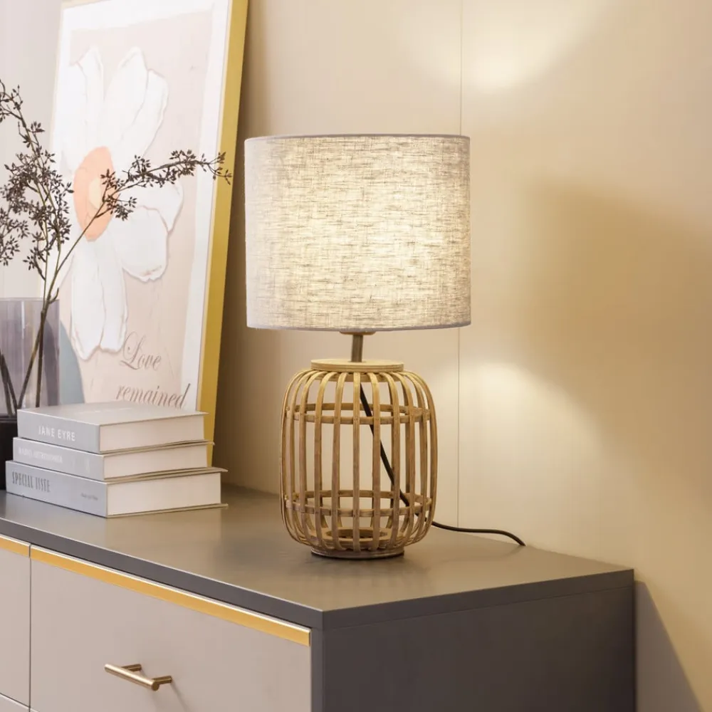 bordlampe Marzanna, grå, bambus, 42,5 cm, E27^Lindby Sale