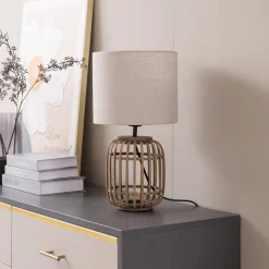 bordlampe Marzanna, grå, bambus, 42,5 cm, E27^Lindby Sale