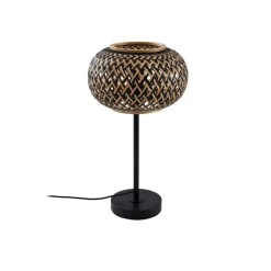 Lindby bordlampe Nerys, sort, bambus, Ø 28 cm
