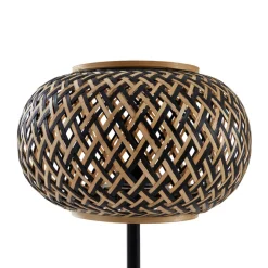 Lindby bordlampe Nerys, sort, bambus, Ø 28 cm