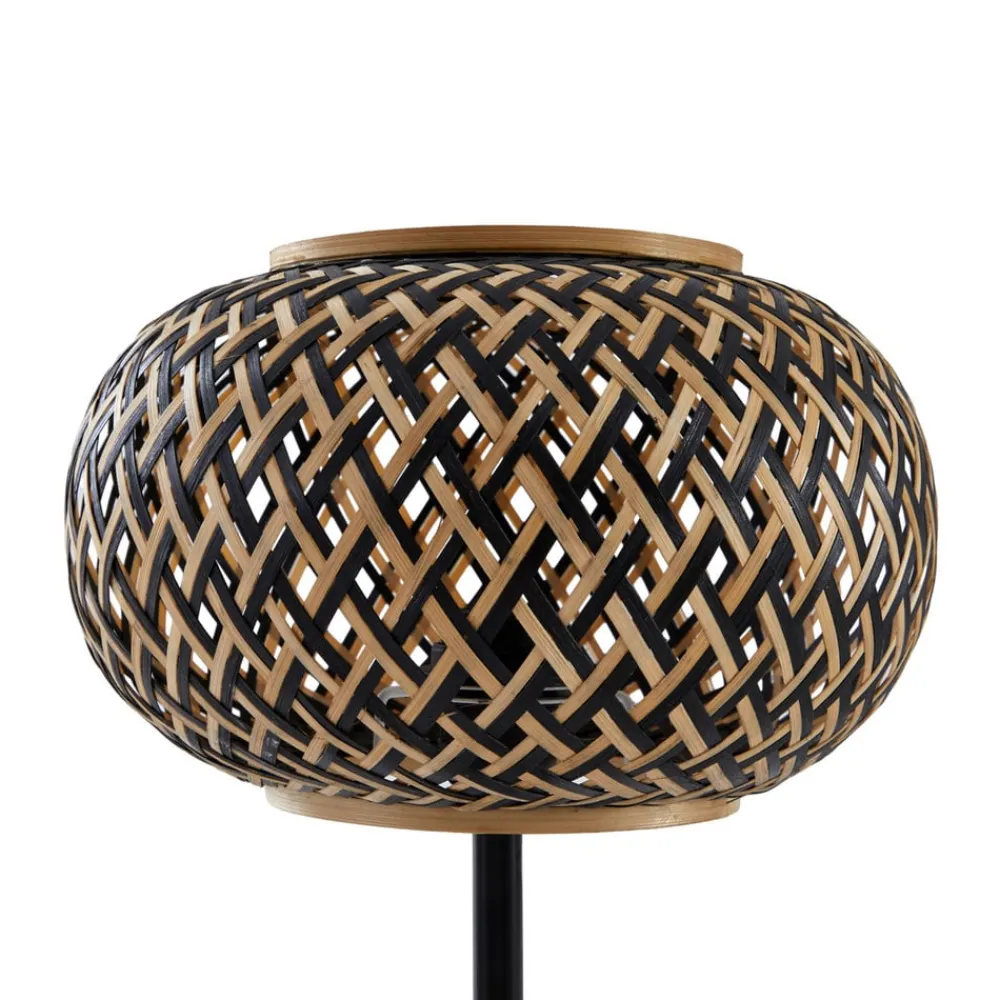 Lindby bordlampe Nerys, sort, bambus, Ø 28 cm