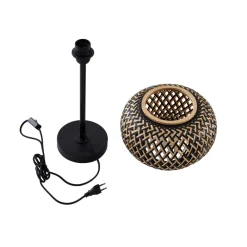 Lindby bordlampe Nerys, sort, bambus, Ø 28 cm