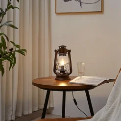 Lindby Pendellamper|Bordlamper>bordlampe Raisa, rustfarvet, metal, lygte, E14