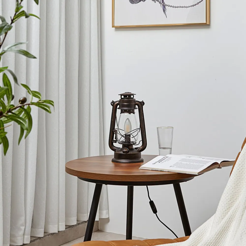 Lindby Pendellamper|Bordlamper>bordlampe Raisa, rustfarvet, metal, lygte, E14