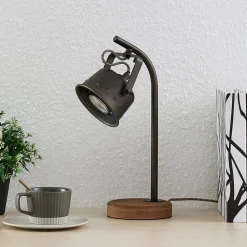 Lindby bordlampe Rubinjo, 37 cm, sort, træ, metal, GU10