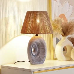 bordlampe Seasur, blågrå, keramik, papir, 29 cm^Lindby Best