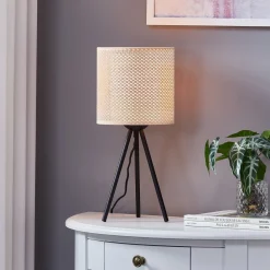 bordlampe Soula, Ø 20 cm, beige, plast, E27^Lindby New