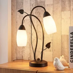 bordlampe Stefania, sort/guld, glas, E14, 40 cm^Lindby Clearance