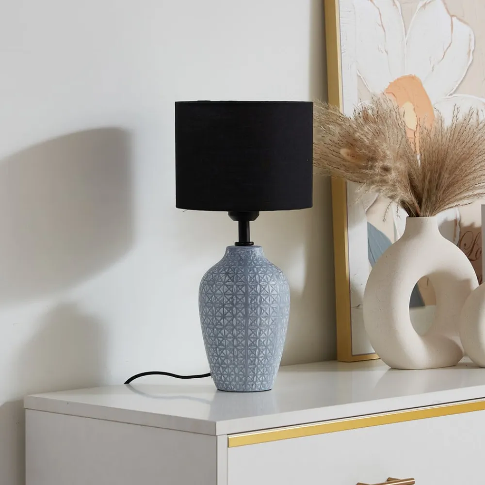 Lindby bordlampe Thalassia, grå/sort, Ø 20cm, keramik