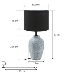 Lindby bordlampe Thalassia, grå/sort, Ø 20cm, keramik