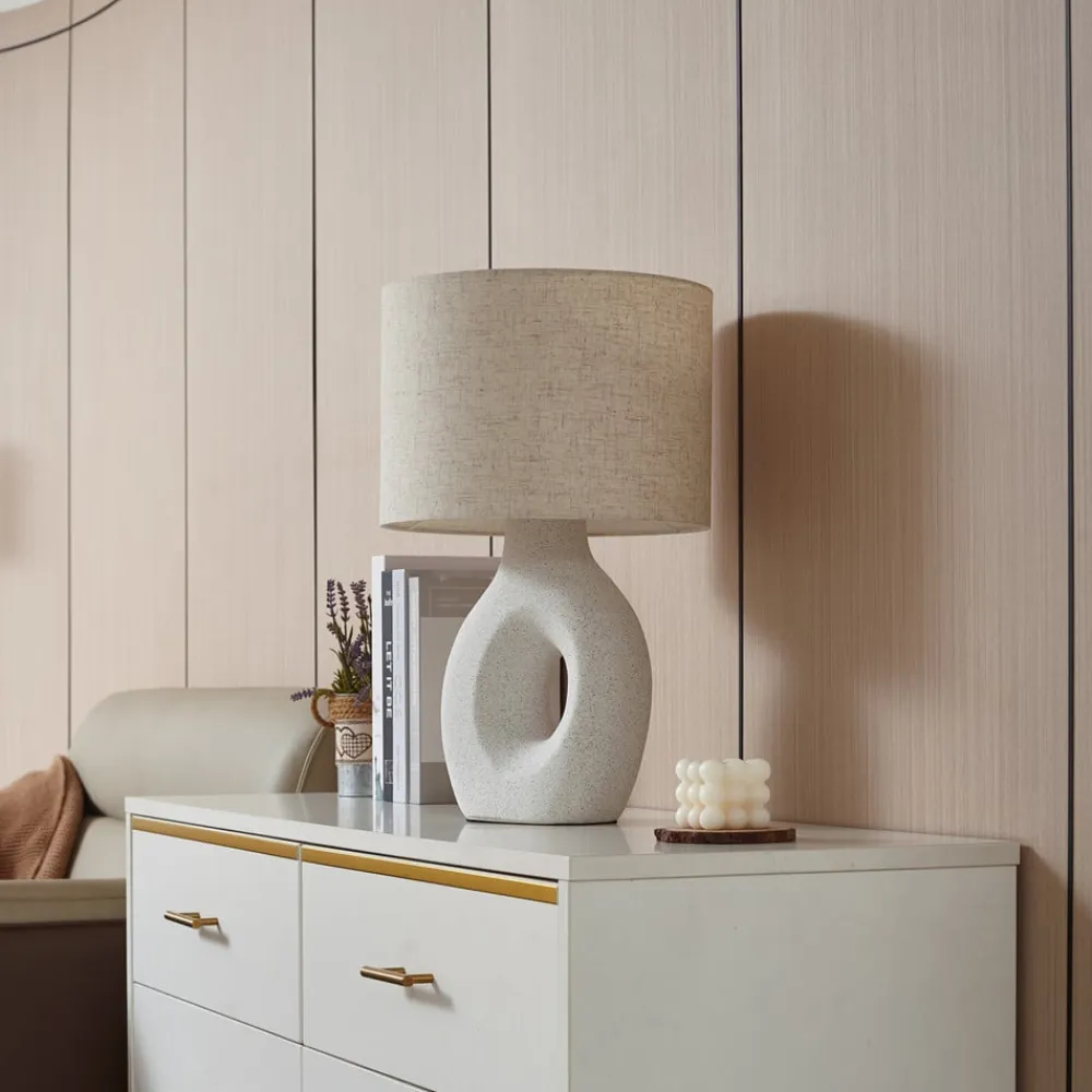 Lindby Pendellamper|Bordlamper>bordlampe Thalassia, hvid, Ø 30 cm, keramik