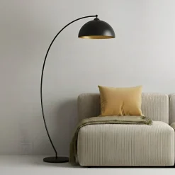 Lindby buelampe Jonera, sort, metal, E27, højde 185 cm