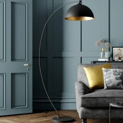 Lindby buelampe Jonera, sort, metal, E27, højde 185 cm