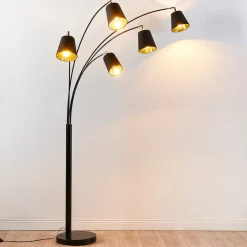 Lindby buelampe Tinne, sort/guld, marmor, 5 lyskilder, E14