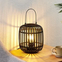 Lindby Pendellamper>Canyana bordlampe, sort, rattan, 27 cm høj