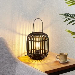 Lindby Pendellamper>Canyana bordlampe, sort, rattan, 27 cm høj