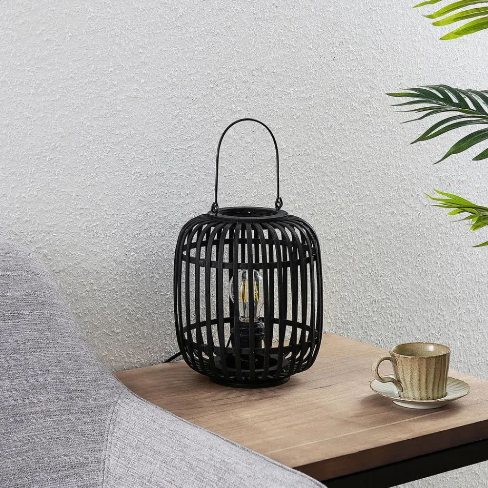 Lindby Pendellamper>Canyana bordlampe, sort, rattan, 27 cm høj