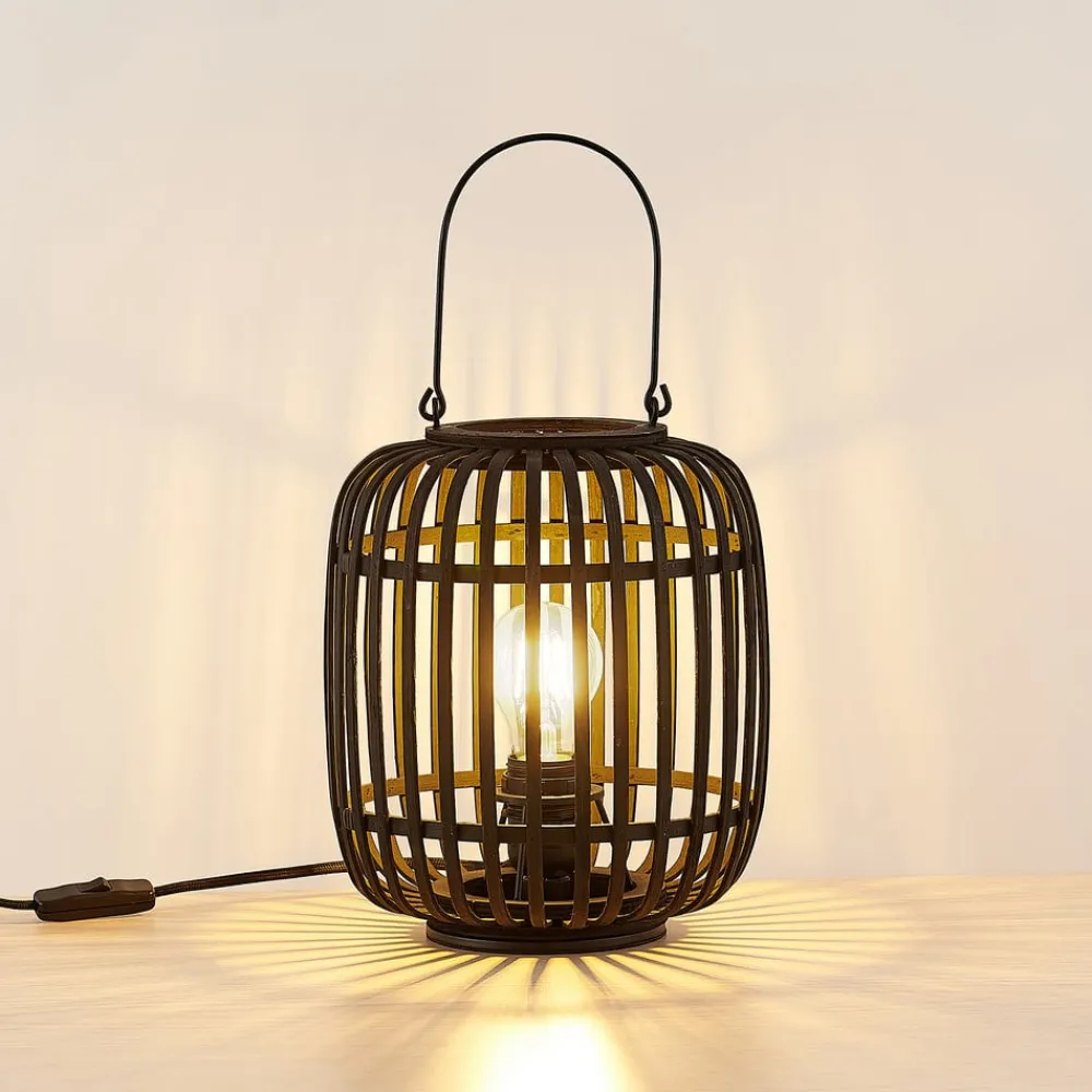 Lindby Pendellamper>Canyana bordlampe, sort, rattan, 27 cm høj