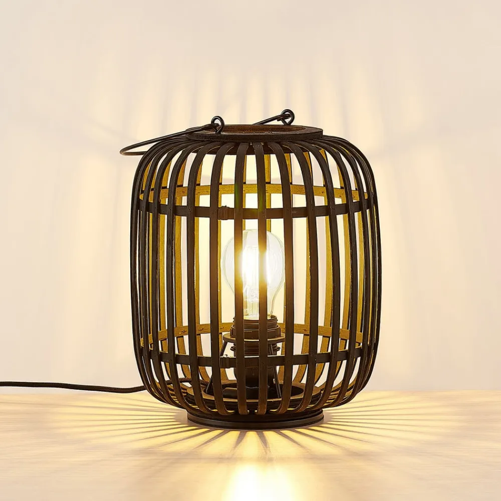 Lindby Pendellamper>Canyana bordlampe, sort, rattan, 27 cm høj
