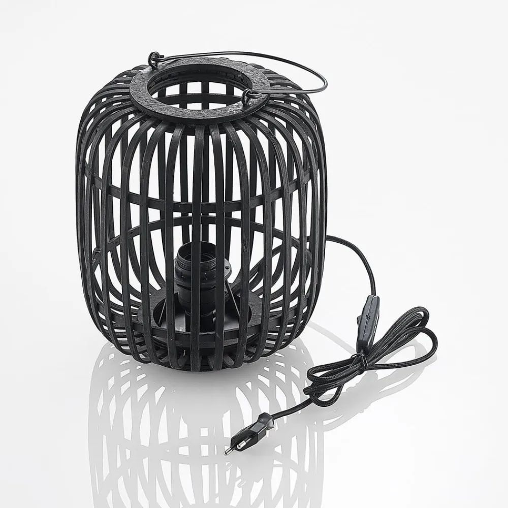Lindby Pendellamper>Canyana bordlampe, sort, rattan, 27 cm høj