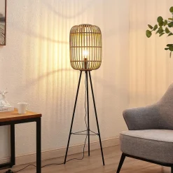 Lindby Canyana gulvlampe, 139 cm, natur, rattan, stativ