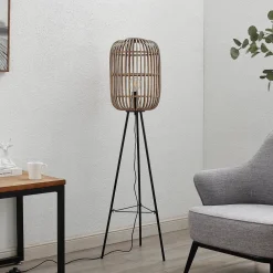 Lindby Canyana gulvlampe, 139 cm, natur, rattan, stativ