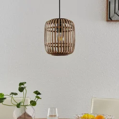 Lindby Canyana hængelampe, natur, rattan, Ø 22 cm
