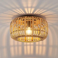 Lindby Canyana loftlampe, natur, rattan, Ø 40 cm