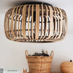 Lindby Canyana loftlampe, natur, rattan, Ø 40 cm