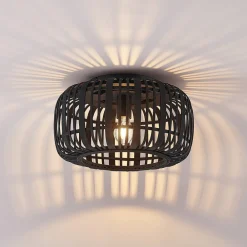 Canyana loftlampe, sort, rattan, Ø 40 cm^Lindby Outlet