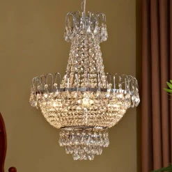 Casparia lysekrone, kromfarvet, krystal, E14^Lindby New