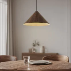 Lindby Pendellamper|Pendellamper>Clarine hængelampe, valnød, Ø 50 cm, metal