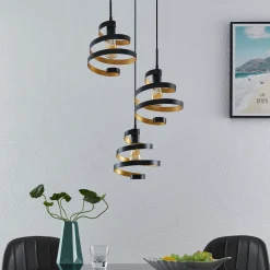 Lindby Pendellamper|Pendellamper>Colten hængelampe, Ø 50 cm, 3 lyskilder, sort, guld