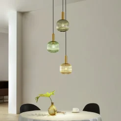 Lindby Pendellamper|Pendellamper>Doroteo hængelampe, 3 lyskilder, grøn/amber/grå, glas