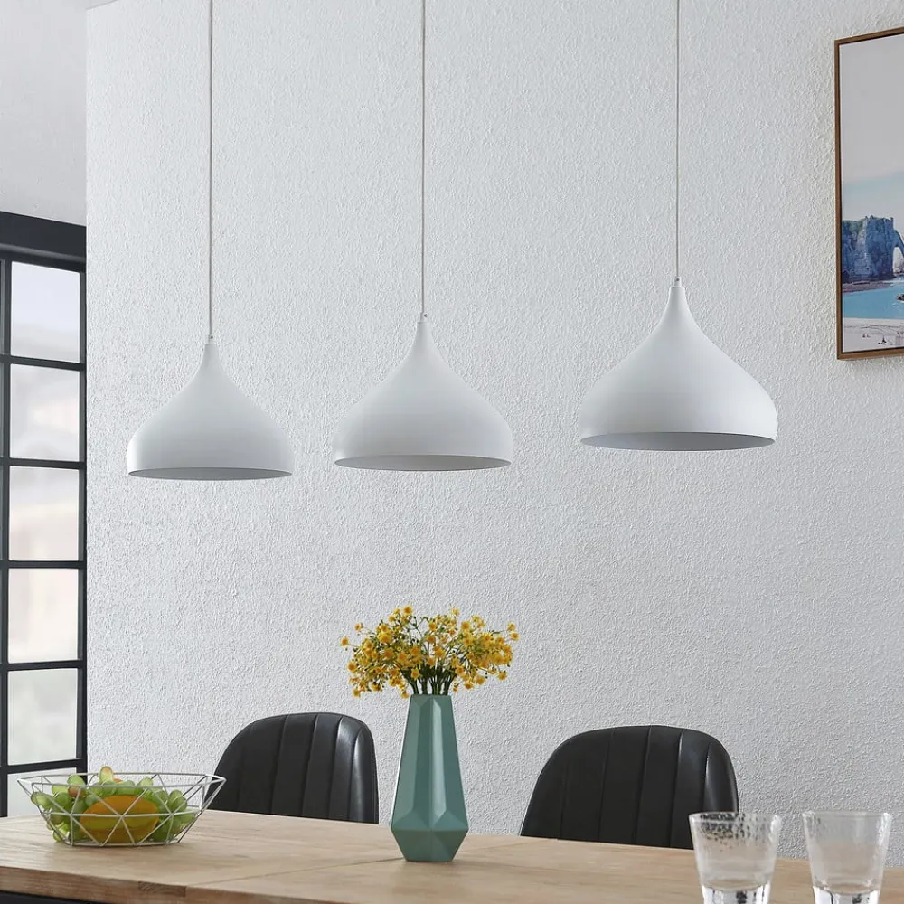 Elamira pendellampe, hvid, metal, 133 cm, 3 lyskilder.^Lindby Clearance