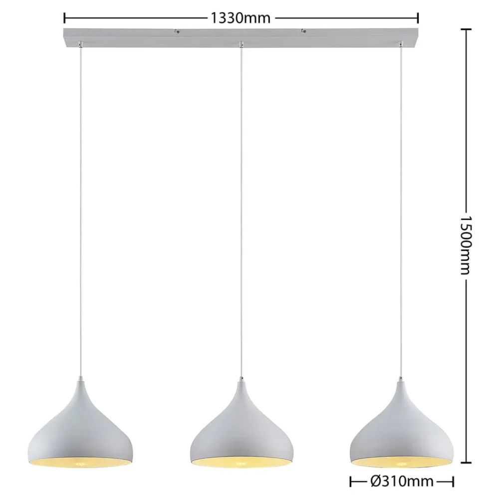 Elamira pendellampe, hvid, metal, 133 cm, 3 lyskilder.^Lindby Clearance