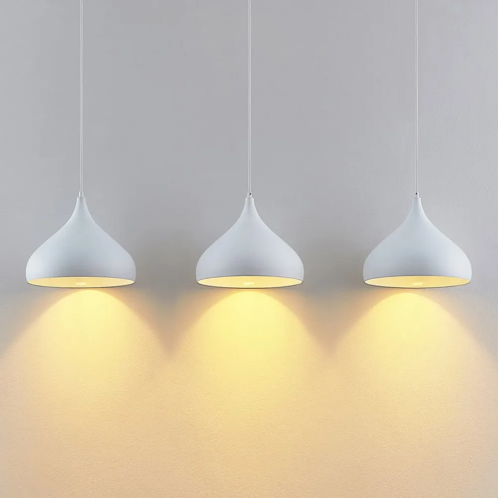 Elamira pendellampe, hvid, metal, 133 cm, 3 lyskilder.^Lindby Clearance