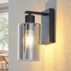 Lindby Væglamper|Væglamper>Emavi væglampe, sort/røggrå, glas, E27