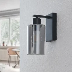 Lindby Væglamper|Væglamper>Emavi væglampe, sort/røggrå, glas, E27