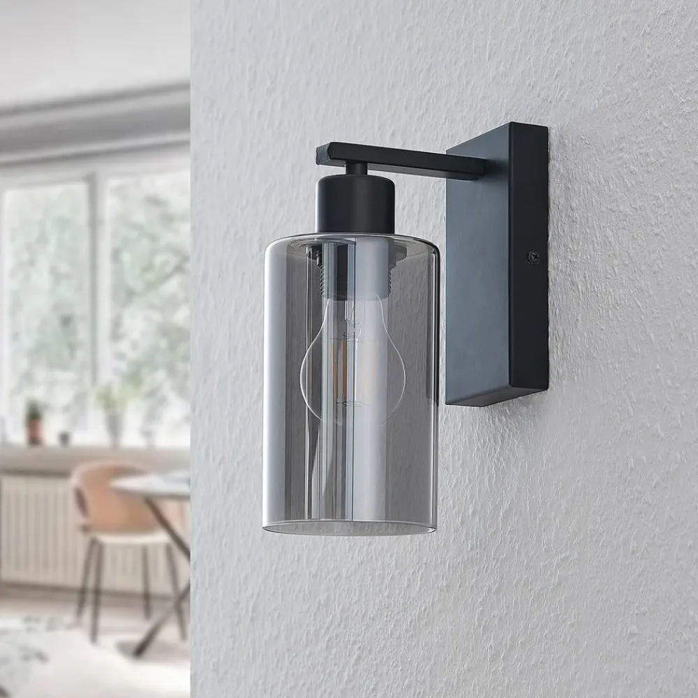 Lindby Væglamper|Væglamper>Emavi væglampe, sort/røggrå, glas, E27