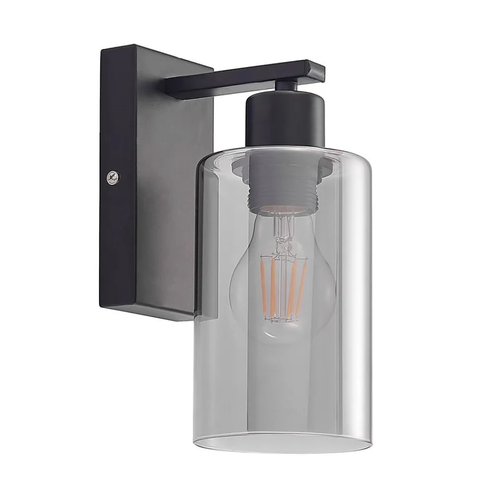 Lindby Væglamper|Væglamper>Emavi væglampe, sort/røggrå, glas, E27