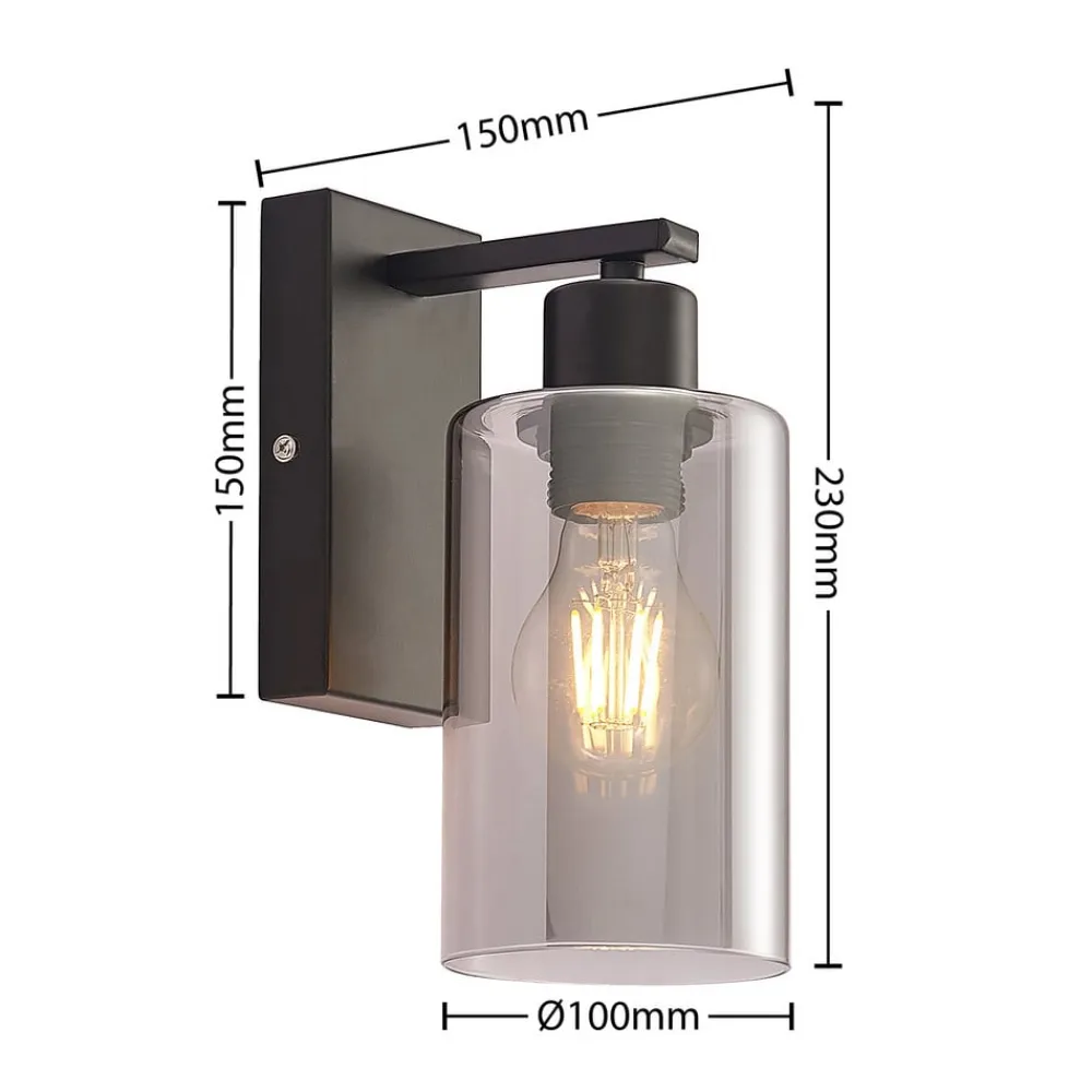 Lindby Væglamper|Væglamper>Emavi væglampe, sort/røggrå, glas, E27