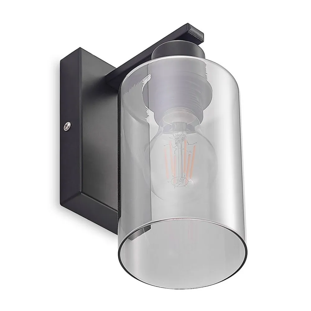 Lindby Væglamper|Væglamper>Emavi væglampe, sort/røggrå, glas, E27